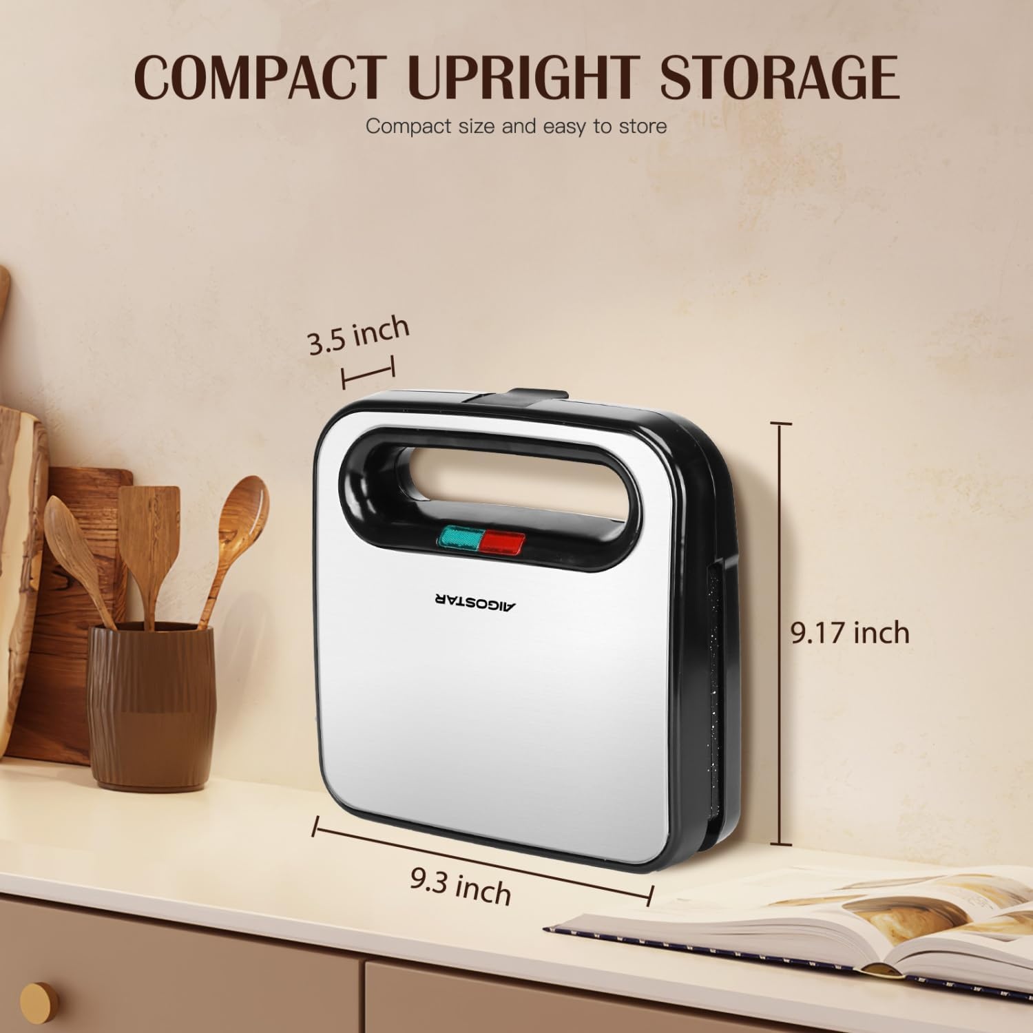 image:imageAigostar Sandwich Maker with Super Nonstick Ceramic Plates Panini Press Sandwich Toaster Breakfast Electric Grilled Cheese Maker Machine Tuna Melt Omelets Snacks Tostadora de Pan Stainless Steel