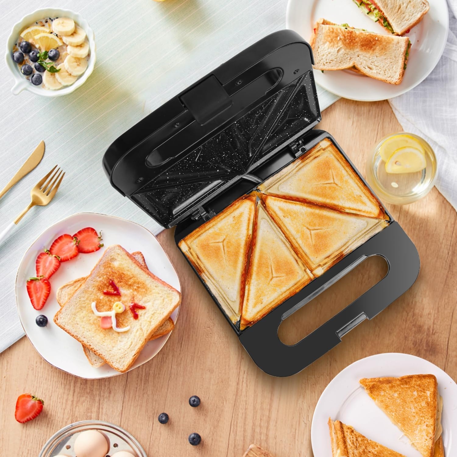 image:imageAigostar Sandwich Maker with Super Nonstick Ceramic Plates Panini Press Sandwich Toaster Breakfast Electric Grilled Cheese Maker Machine Tuna Melt Omelets Snacks Tostadora de Pan Stainless Steel