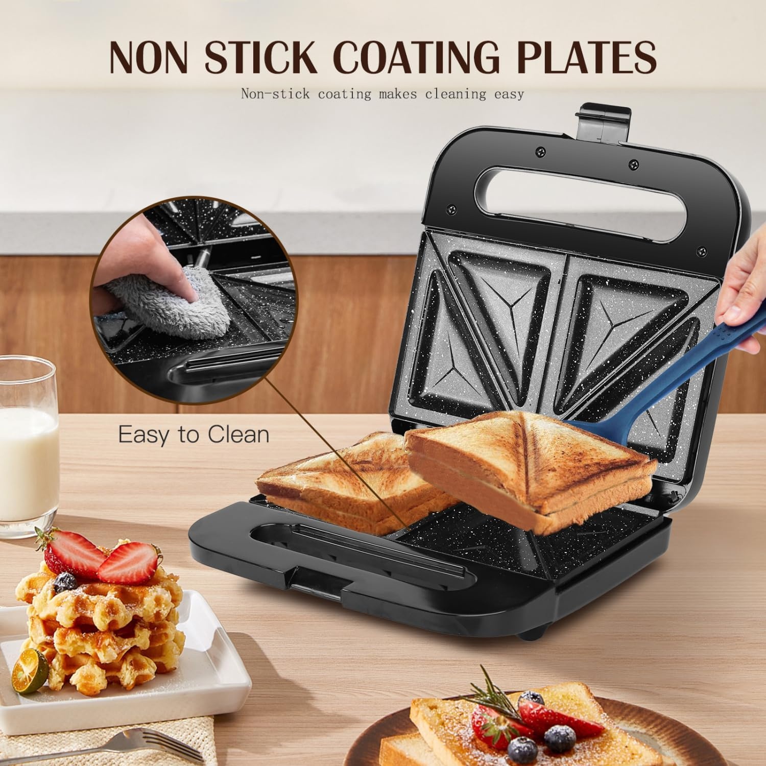 image:imageAigostar Sandwich Maker with Super Nonstick Ceramic Plates Panini Press Sandwich Toaster Breakfast Electric Grilled Cheese Maker Machine Tuna Melt Omelets Snacks Tostadora de Pan Stainless Steel