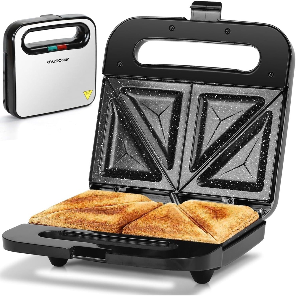 image:imageAigostar Sandwich Maker with Super Nonstick Ceramic Plates Panini Press Sandwich Toaster Breakfast Electric Grilled Cheese Maker Machine Tuna Melt Omelets Snacks Tostadora de Pan Stainless Steel
