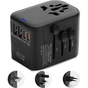 image:imageAigostar 5in1 Universal Travel Adapter GaN 45W Fast Charge International Plug Adapter with 2 TypeC amp 2 USBA Ports Worldwide Power Adaptor Wall Charger for EU US UK AUS CHN JP Travel BusinessBlack