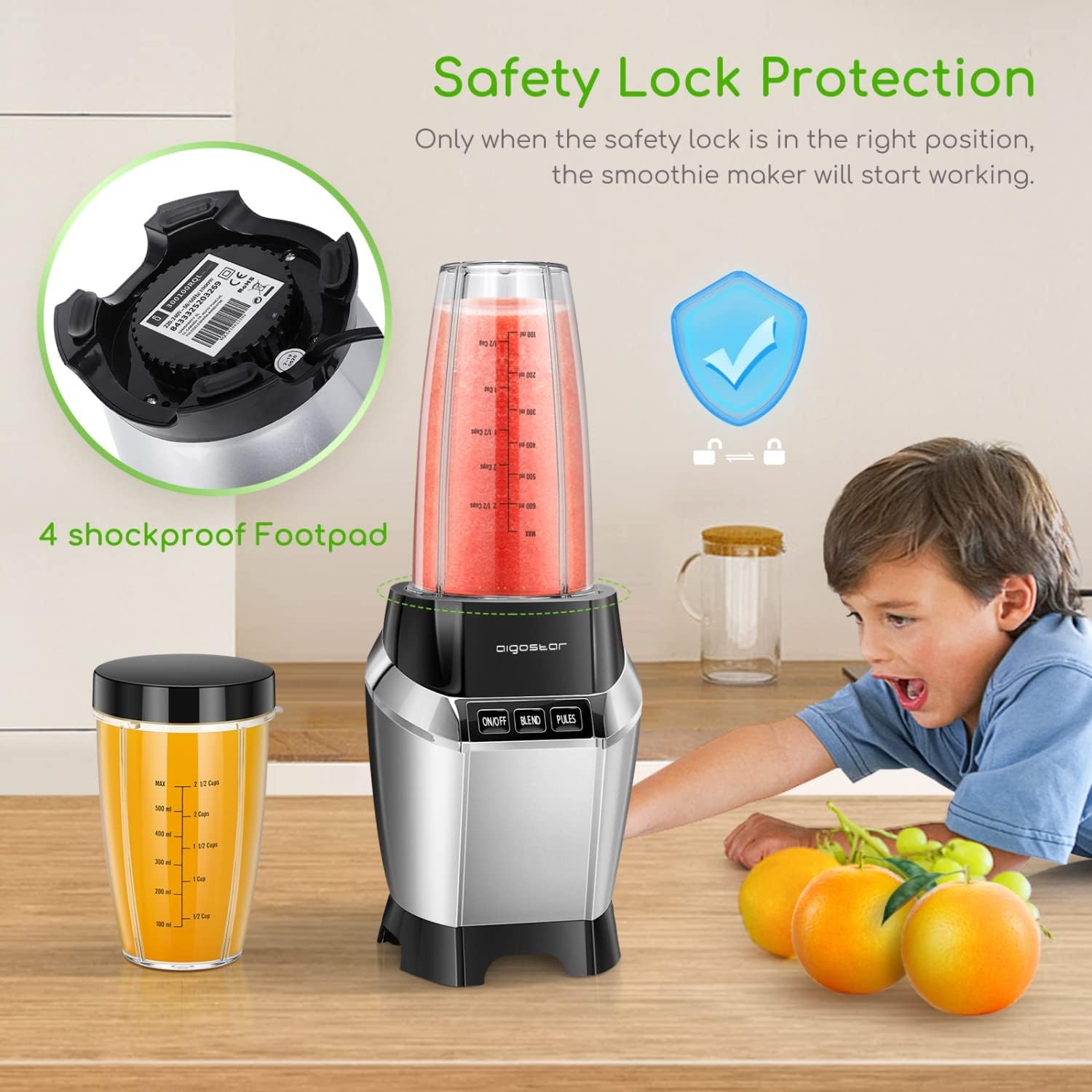 image:imageAigostar Bullet Blender for Shakes and Smoothies Personal Blender for Kitchen Smoothie Blender Juice Licuadora Crushing Ice Puree Frozen Fruit Countertop Blender with 24amp20 oz ToGo Cups