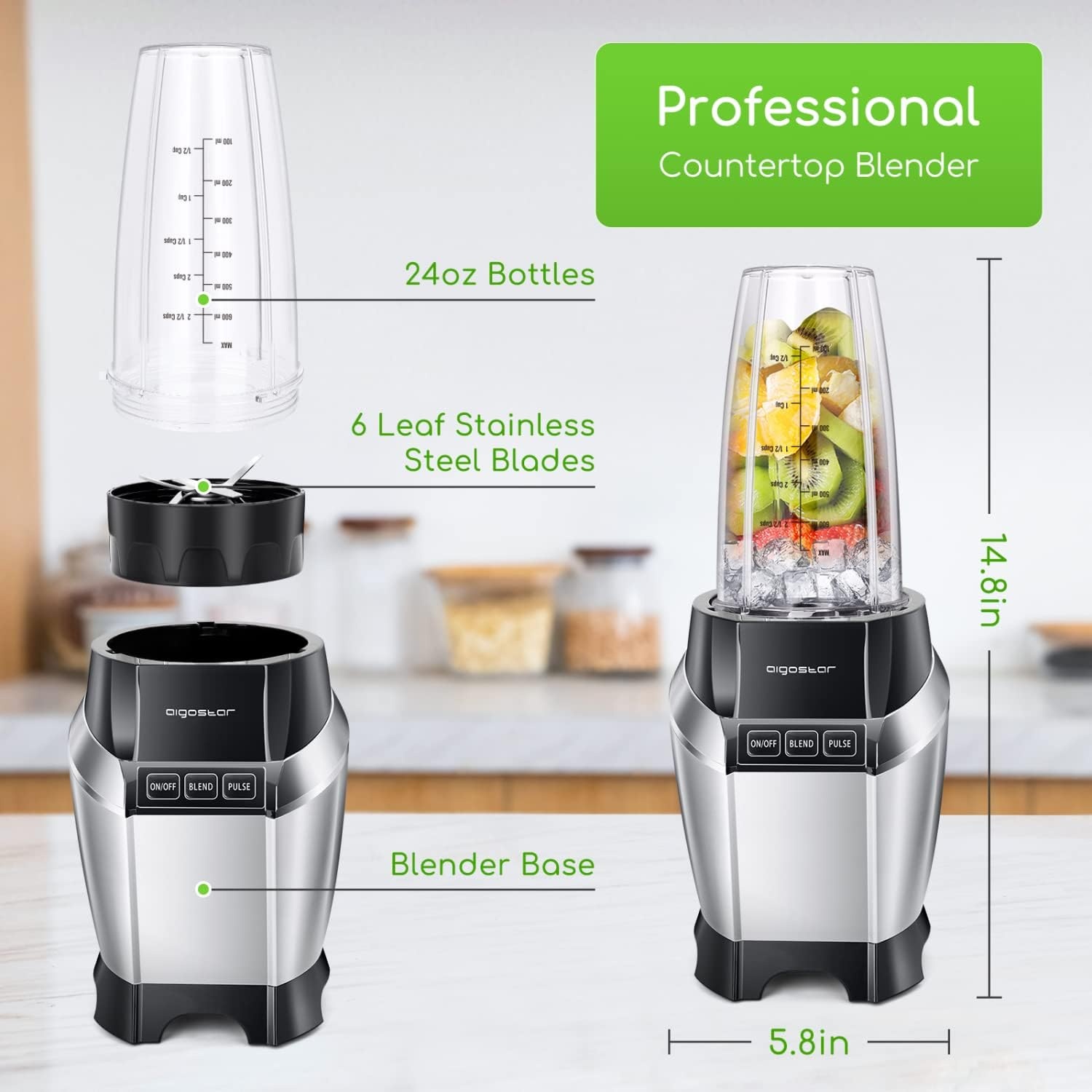 image:imageAigostar Bullet Blender for Shakes and Smoothies Personal Blender for Kitchen Smoothie Blender Juice Licuadora Crushing Ice Puree Frozen Fruit Countertop Blender with 24amp20 oz ToGo Cups