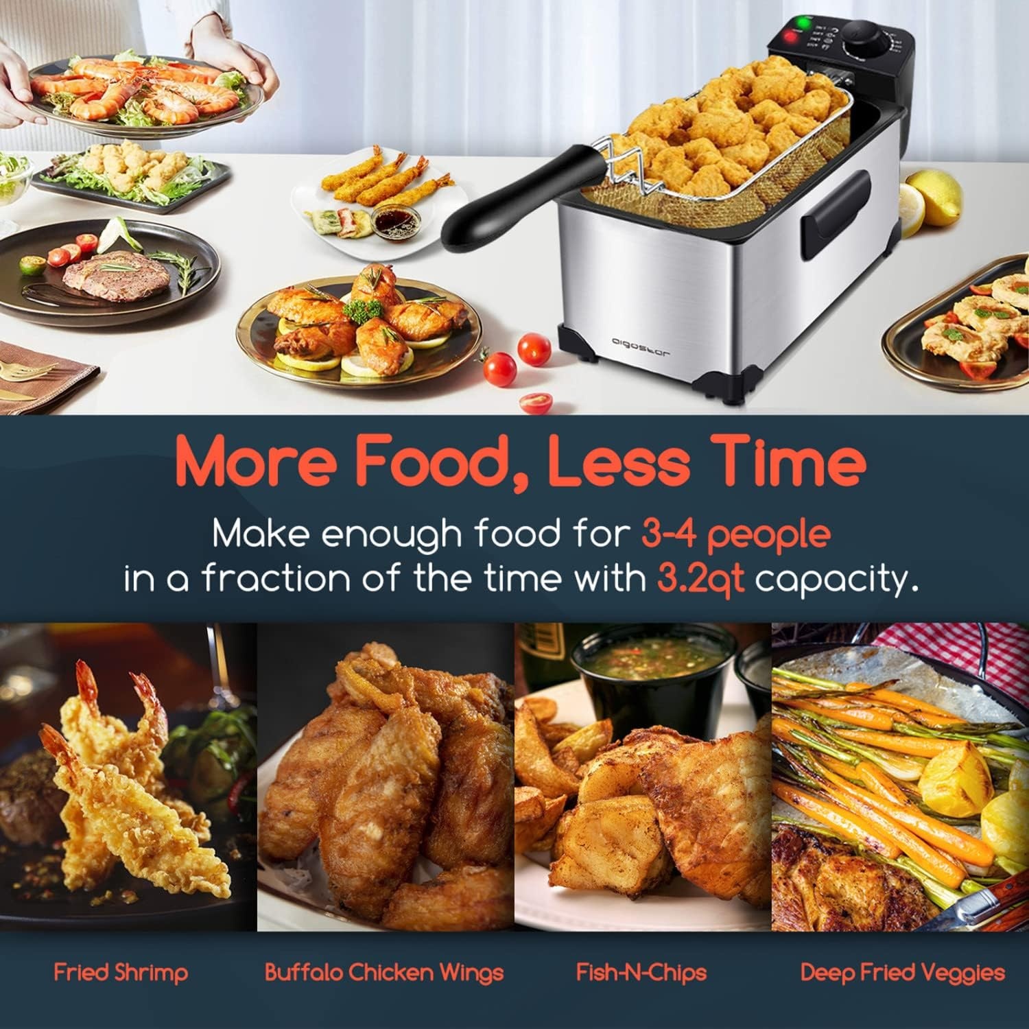 image:imageAigostar Deep Fryer Electric Deep Fat Fryers with Baskets 3 Liters Capacity Oil Frying Pot with View Window ETL Certificated 1650W Ushas