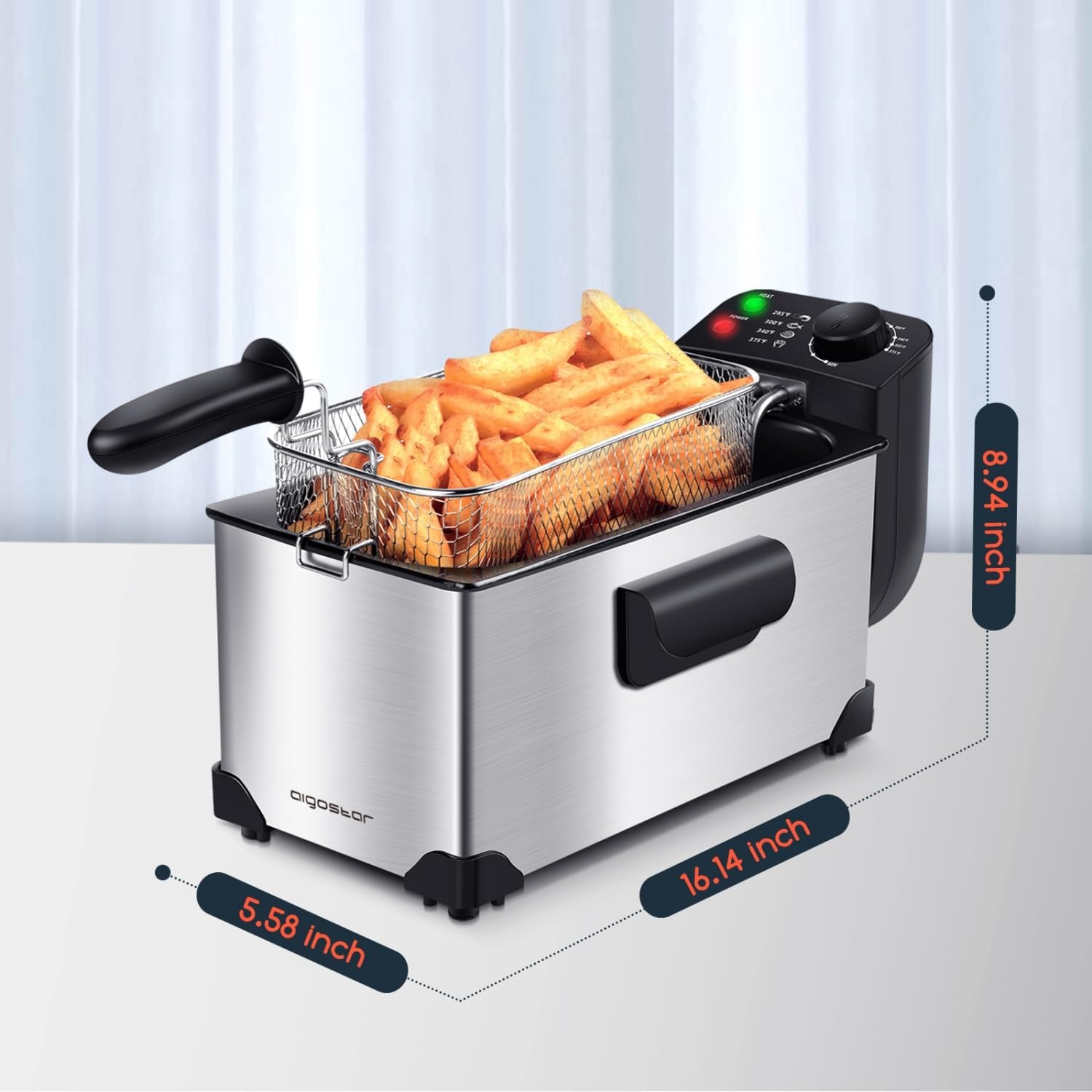 image:imageAigostar Deep Fryer Electric Deep Fat Fryers with Baskets 3 Liters Capacity Oil Frying Pot with View Window ETL Certificated 1650W Ushas