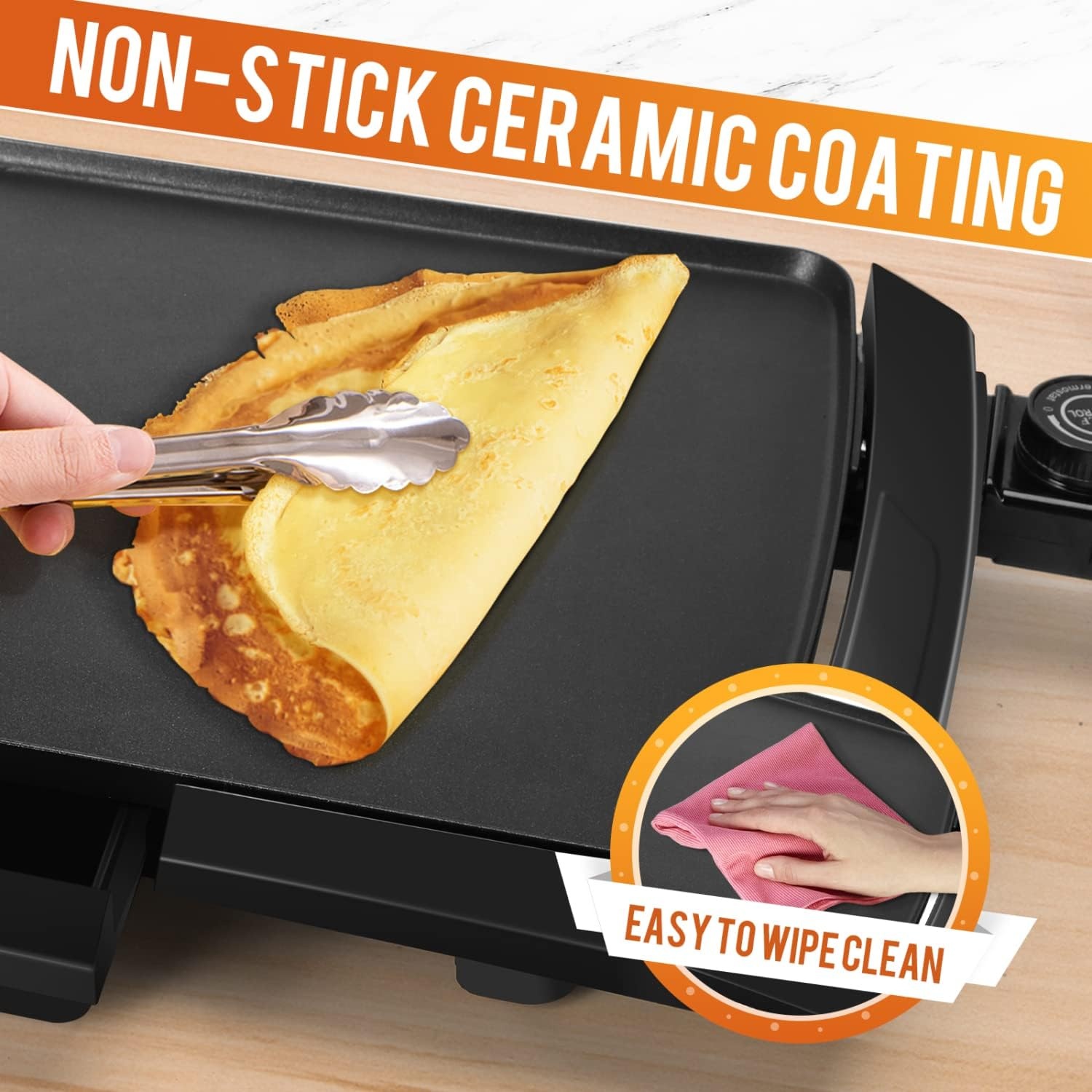 image:imageAigostar Electric Griddle Nonstick Extra Large 1500W Pancake Griddle Pan 8Serving Electric Indoor Grill 5Level Control with Adjustable Temperature amp Oil Drip Tray 20 x 10 FamilySized Black