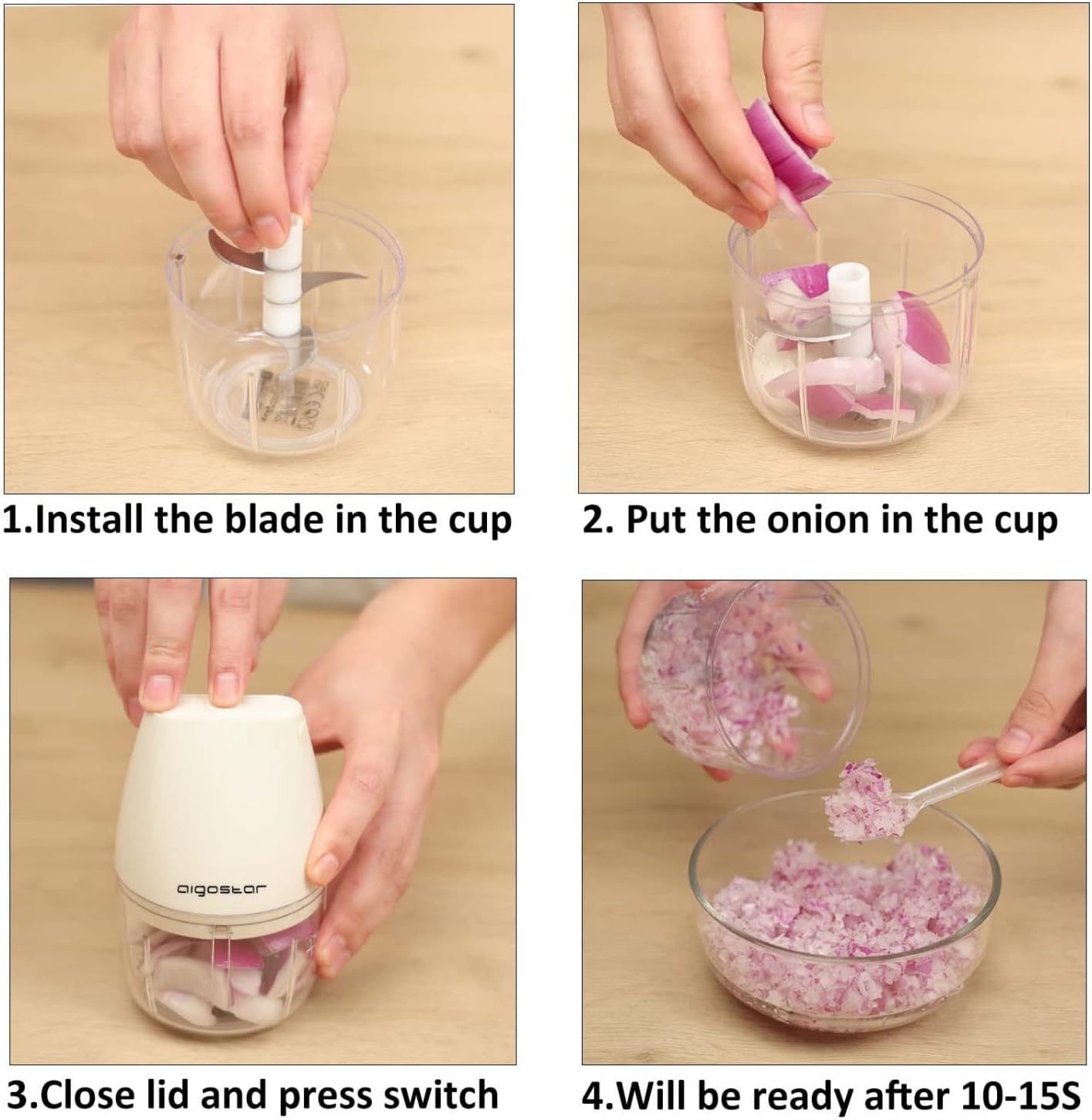 image:imageAigostar Electric Mini Garlic Chopper Cordless Mini Chopper Food Processor Portable Small Food Chopper Mini Garlic Chopper Blender for Onion Ginger Spice Meat Veggie Nuts Baby Food Puree 250ml