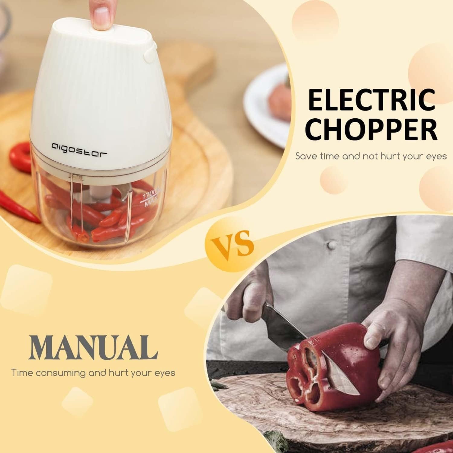 image:imageAigostar Electric Mini Garlic Chopper Cordless Mini Chopper Food Processor Portable Small Food Chopper Mini Garlic Chopper Blender for Onion Ginger Spice Meat Veggie Nuts Baby Food Puree 250ml