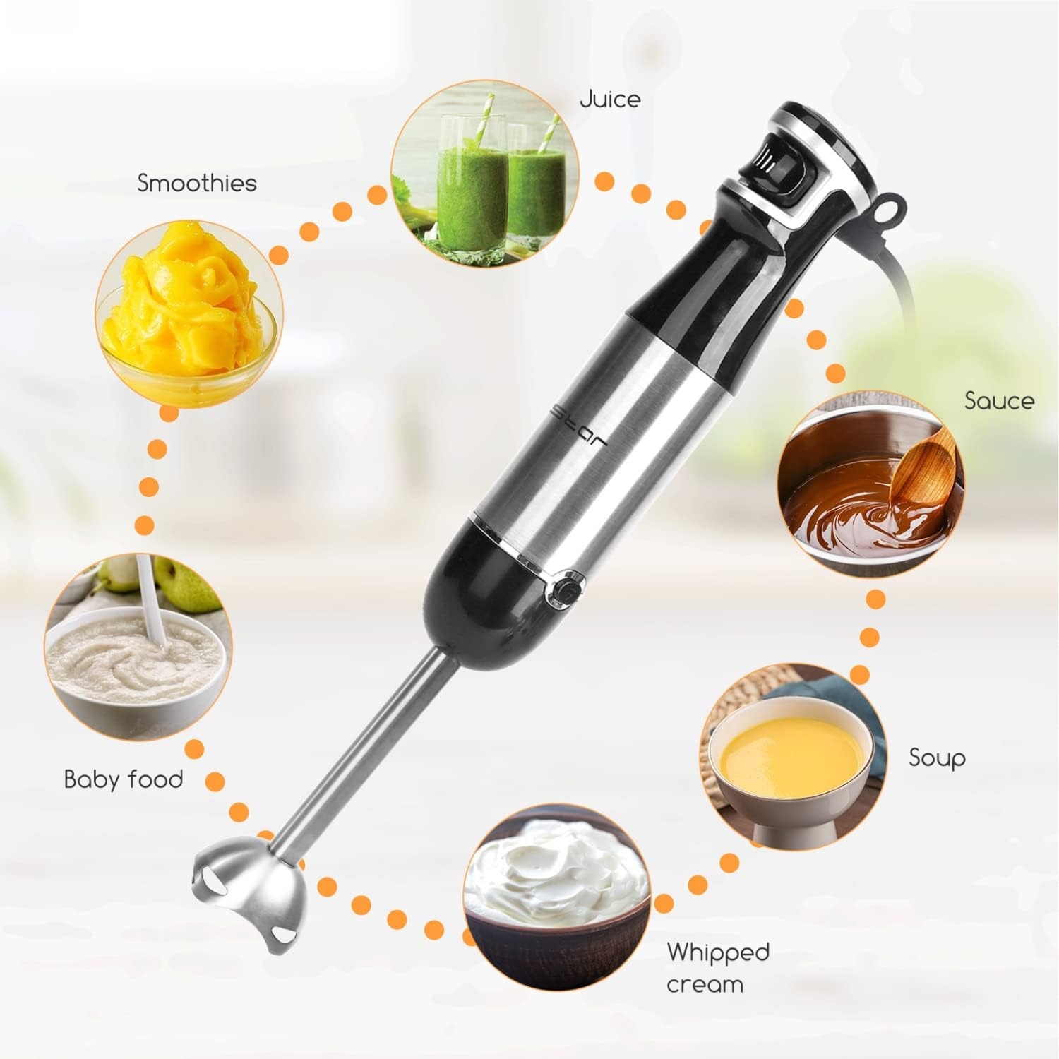 image:imageAigostar Immersion Blender 2 in 1 Hand Blender with 600ml Beaker Stainless Steel Handheld Stick Blender for Smoothies Baby Food Puree Soup BPA Free UL Certificated
