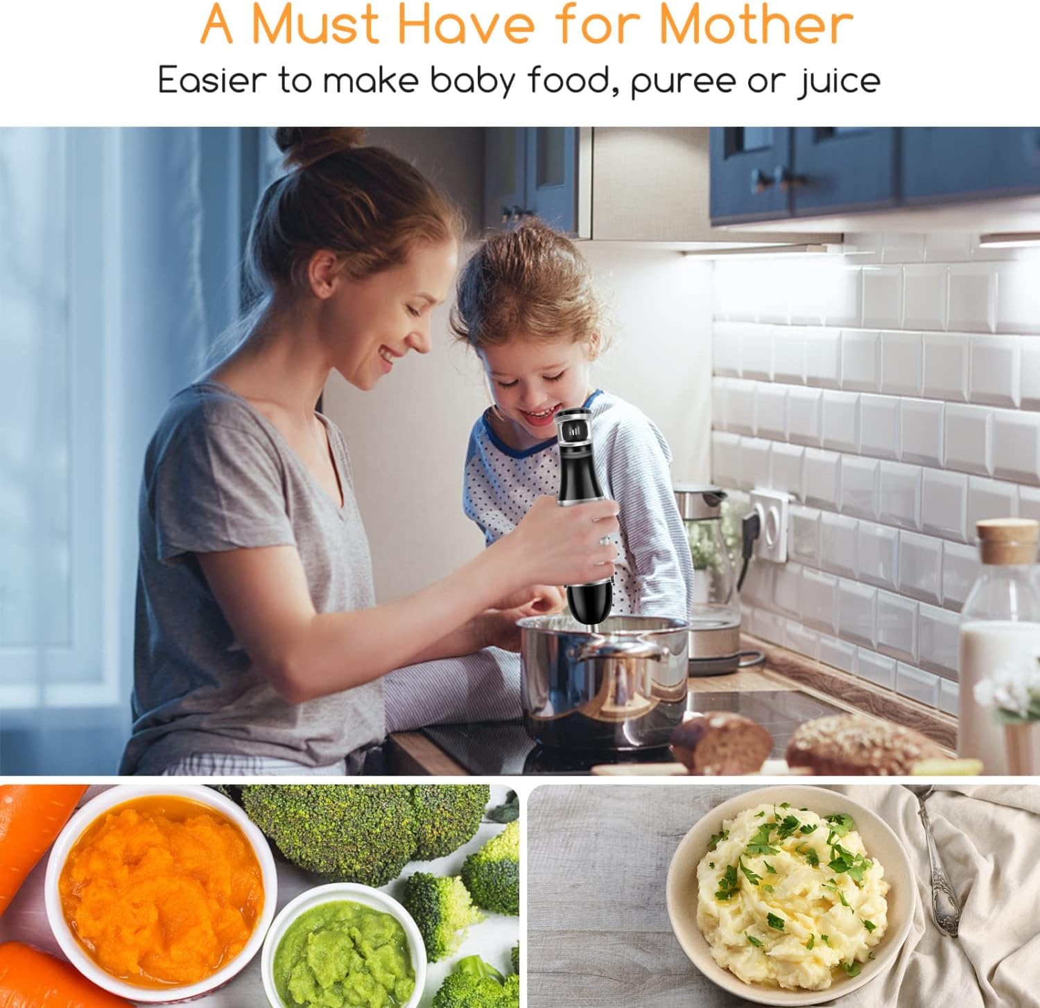 image:imageAigostar Immersion Blender 2 in 1 Hand Blender with 600ml Beaker Stainless Steel Handheld Stick Blender for Smoothies Baby Food Puree Soup BPA Free UL Certificated