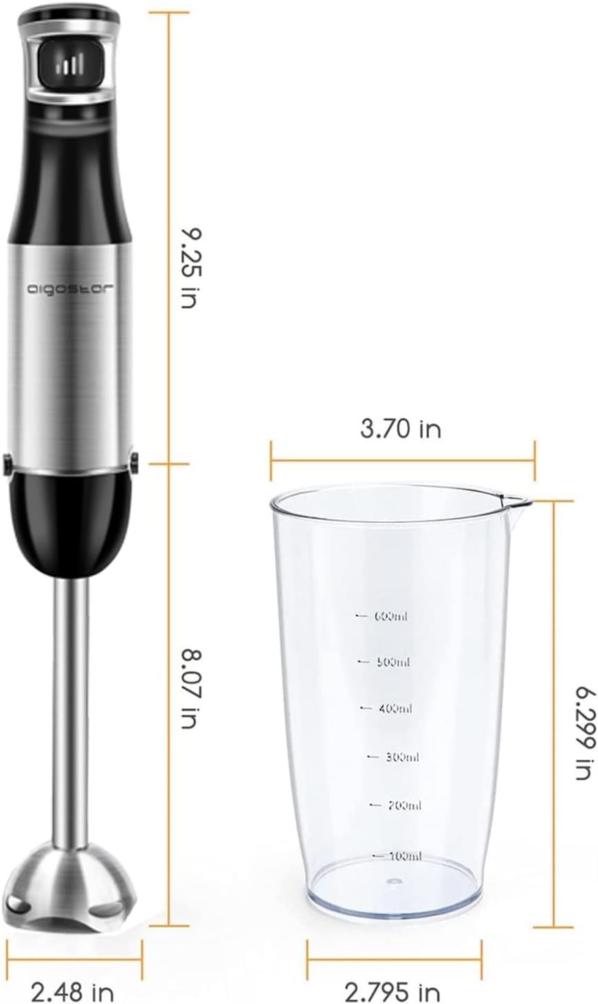 image:imageAigostar Immersion Blender 2 in 1 Hand Blender with 600ml Beaker Stainless Steel Handheld Stick Blender for Smoothies Baby Food Puree Soup BPA Free UL Certificated