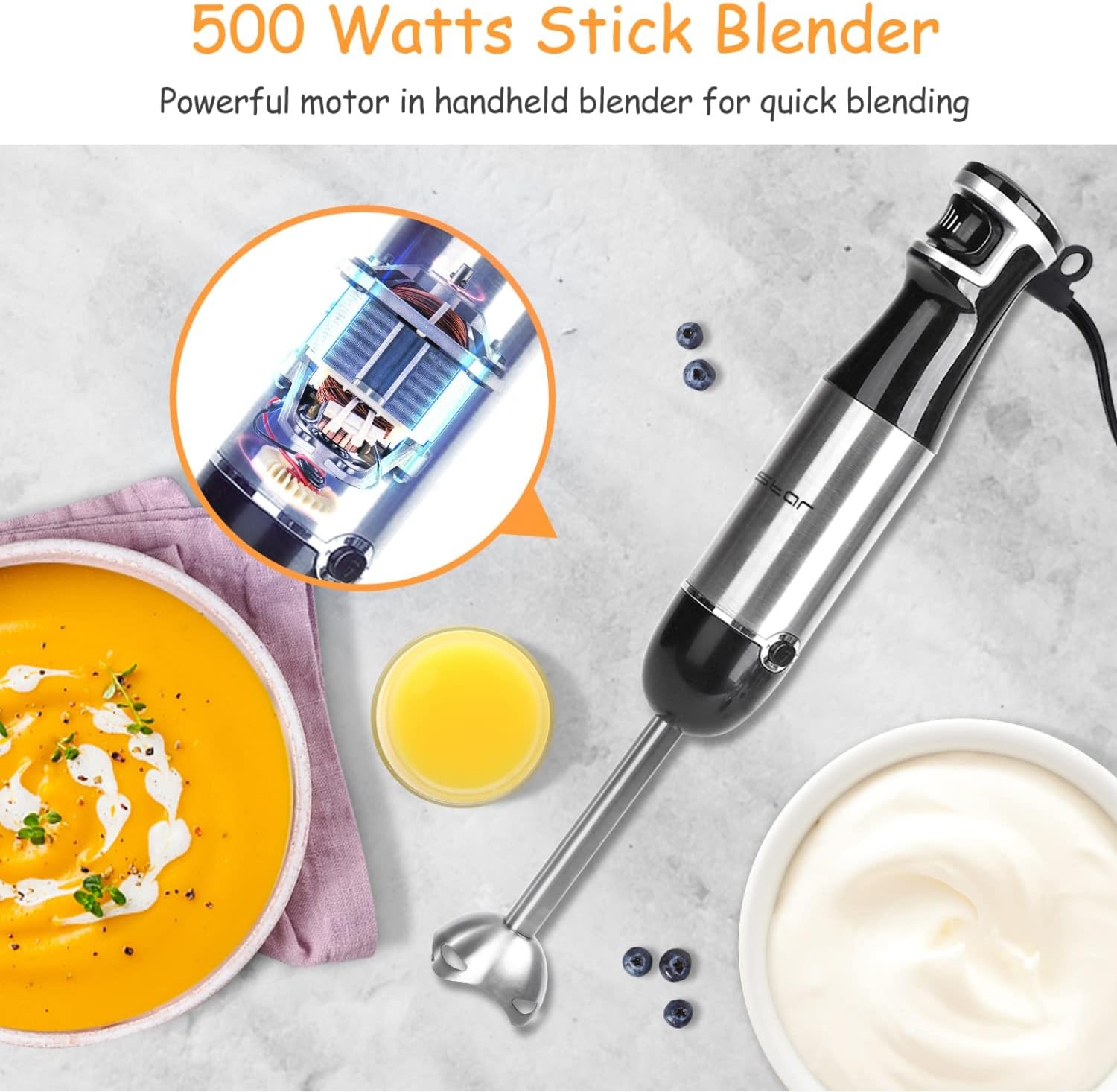 image:imageAigostar Immersion Blender 2 in 1 Hand Blender with 600ml Beaker Stainless Steel Handheld Stick Blender for Smoothies Baby Food Puree Soup BPA Free UL Certificated
