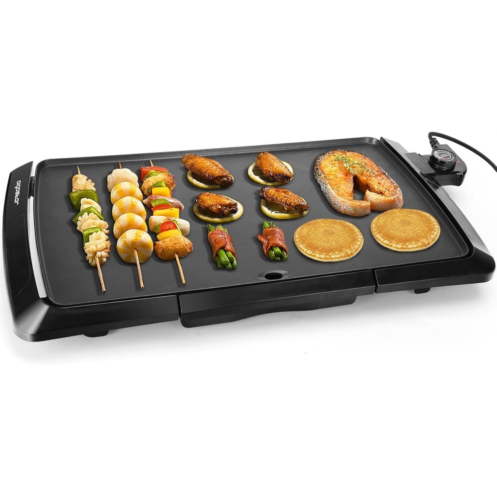 image:imageAigostar Electric Griddle Nonstick Extra Large 1500W Pancake Griddle Pan 8Serving Electric Indoor Grill 5Level Control with Adjustable Temperature amp Oil Drip Tray 20 x 10 FamilySized Black