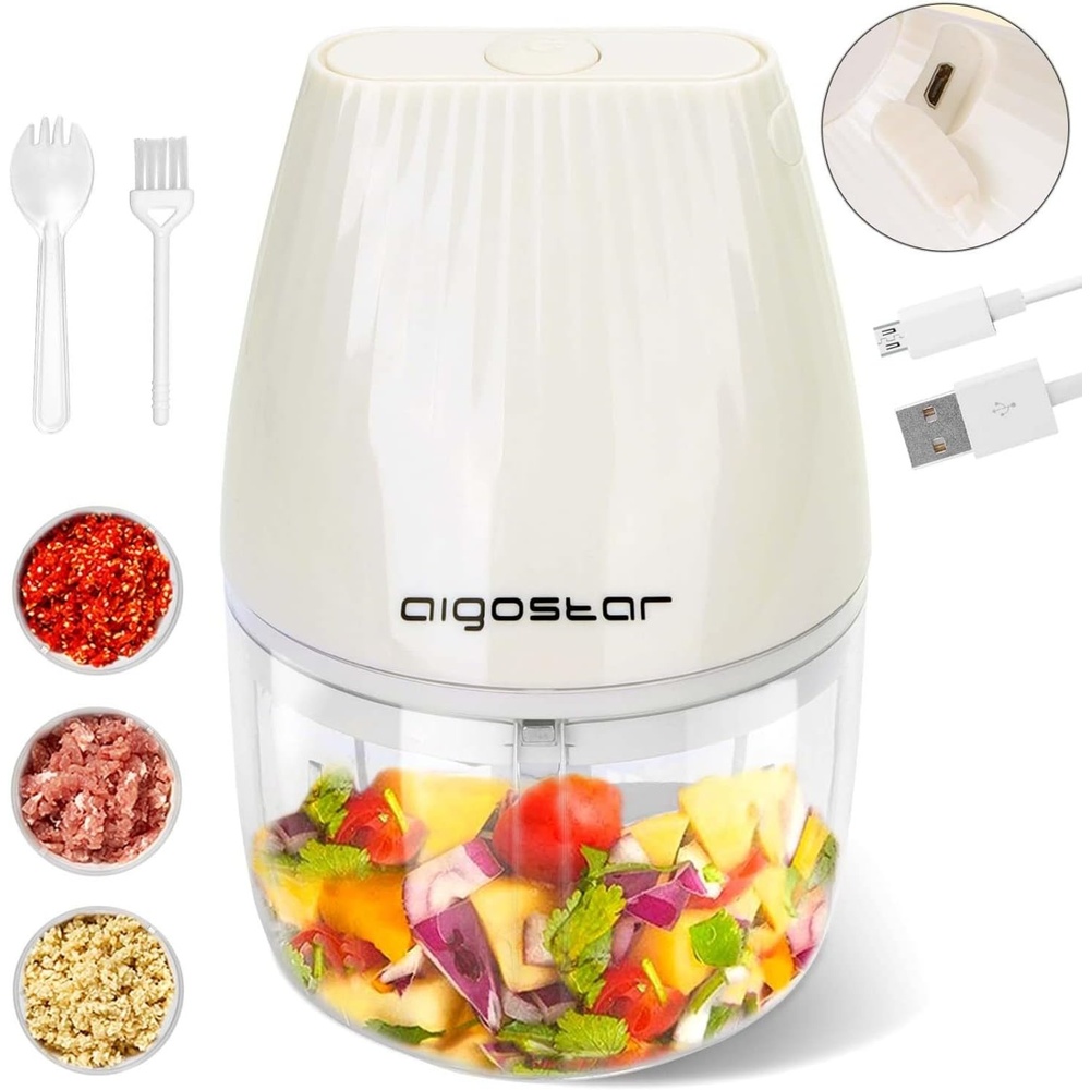 image:imageAigostar Electric Mini Garlic Chopper Cordless Mini Chopper Food Processor Portable Small Food Chopper Mini Garlic Chopper Blender for Onion Ginger Spice Meat Veggie Nuts Baby Food Puree 250ml
