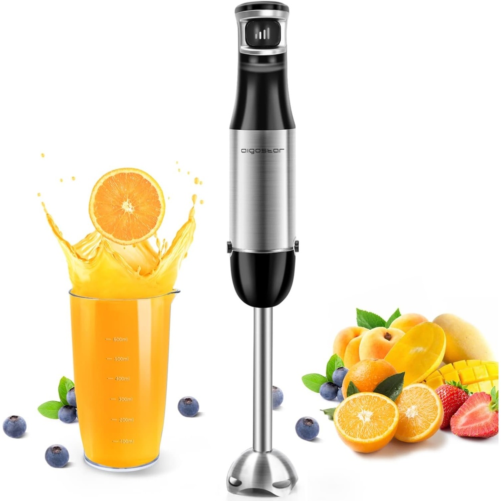 image:imageAigostar Immersion Blender 2 in 1 Hand Blender with 600ml Beaker Stainless Steel Handheld Stick Blender for Smoothies Baby Food Puree Soup BPA Free UL Certificated